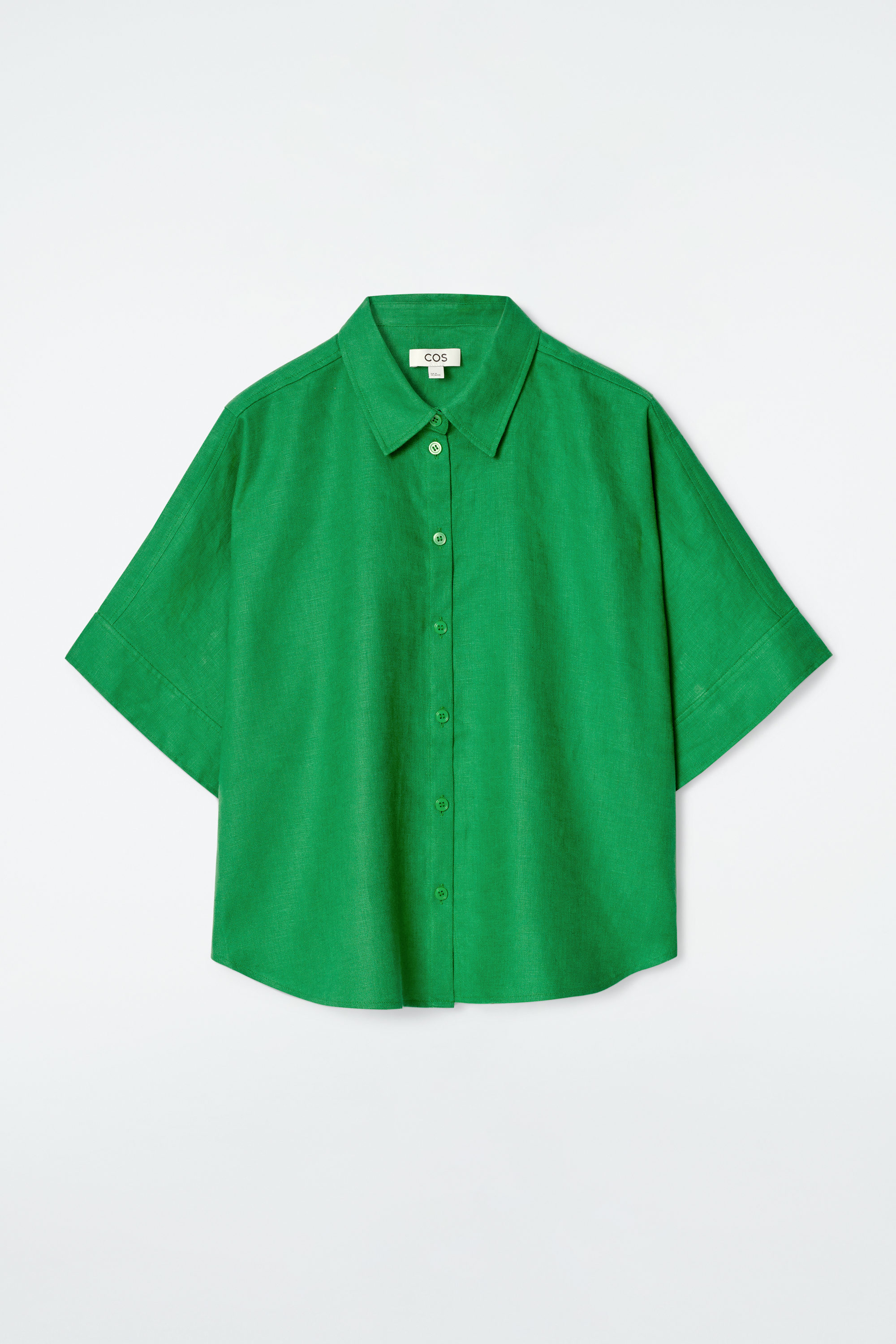 BOXY SHORT-SLEEVED LINEN SHIRT - GREEN | COS