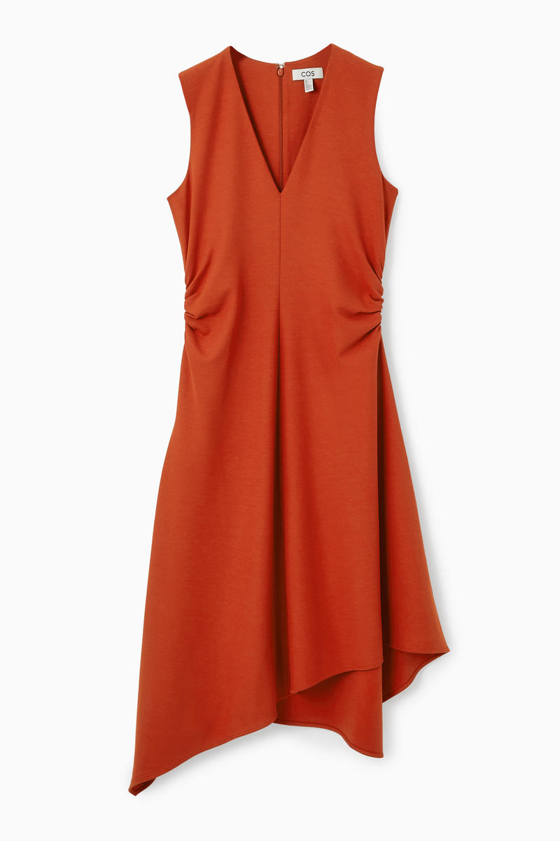 Gathered Asymmetric Midi Dress