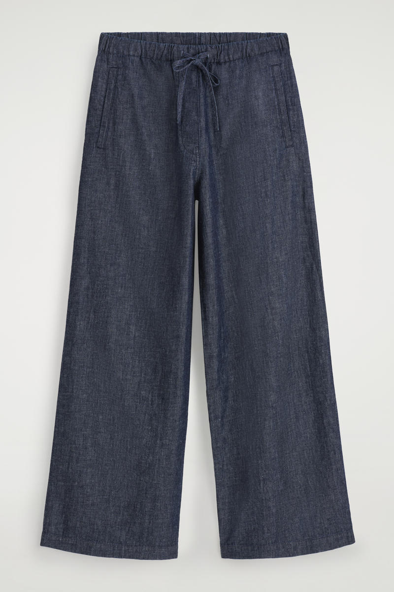 COS DENIM WIDE-LEG DRAWSTRING TROUSERS IN BLUE