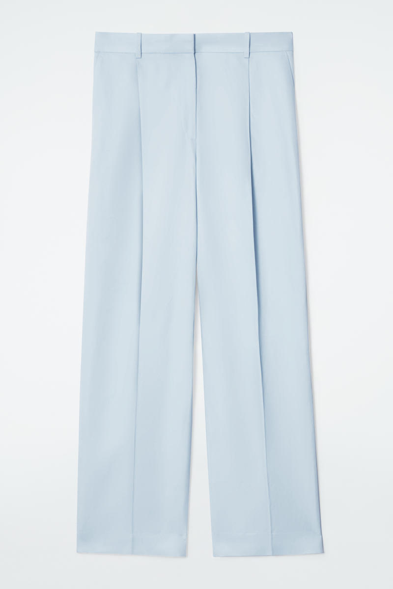 Pleated Linen-Blend Wide-Leg Trousers in Blue