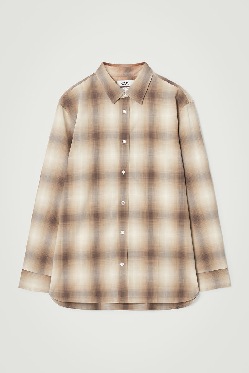 Relaxed Checked Cotton Shirt in Beige