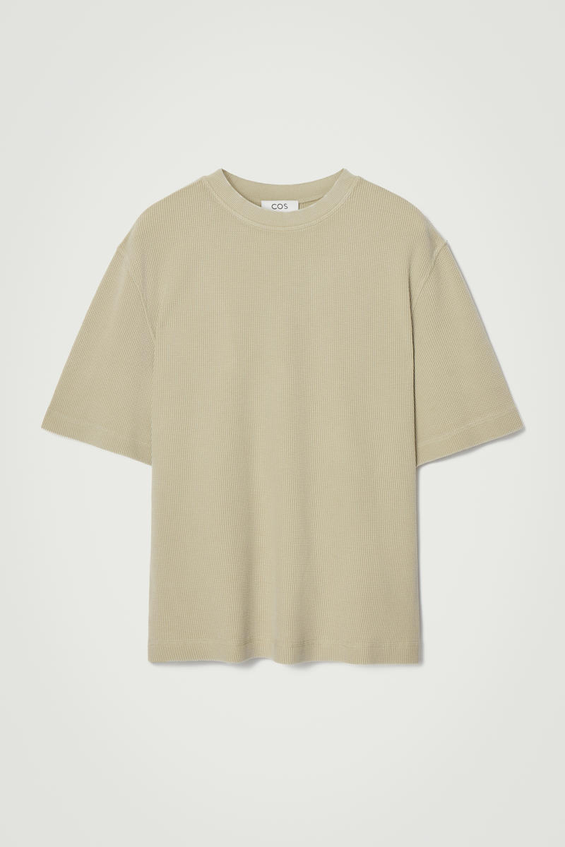 Relaxed Waffle-Jersey T-Shirt in Beige