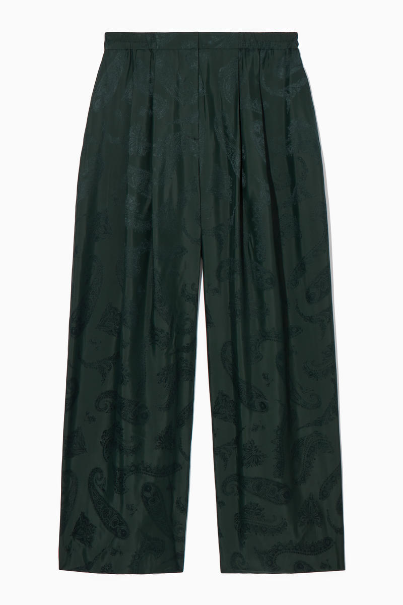 Wide-Leg Paisley-Jacquard Trousers in Green