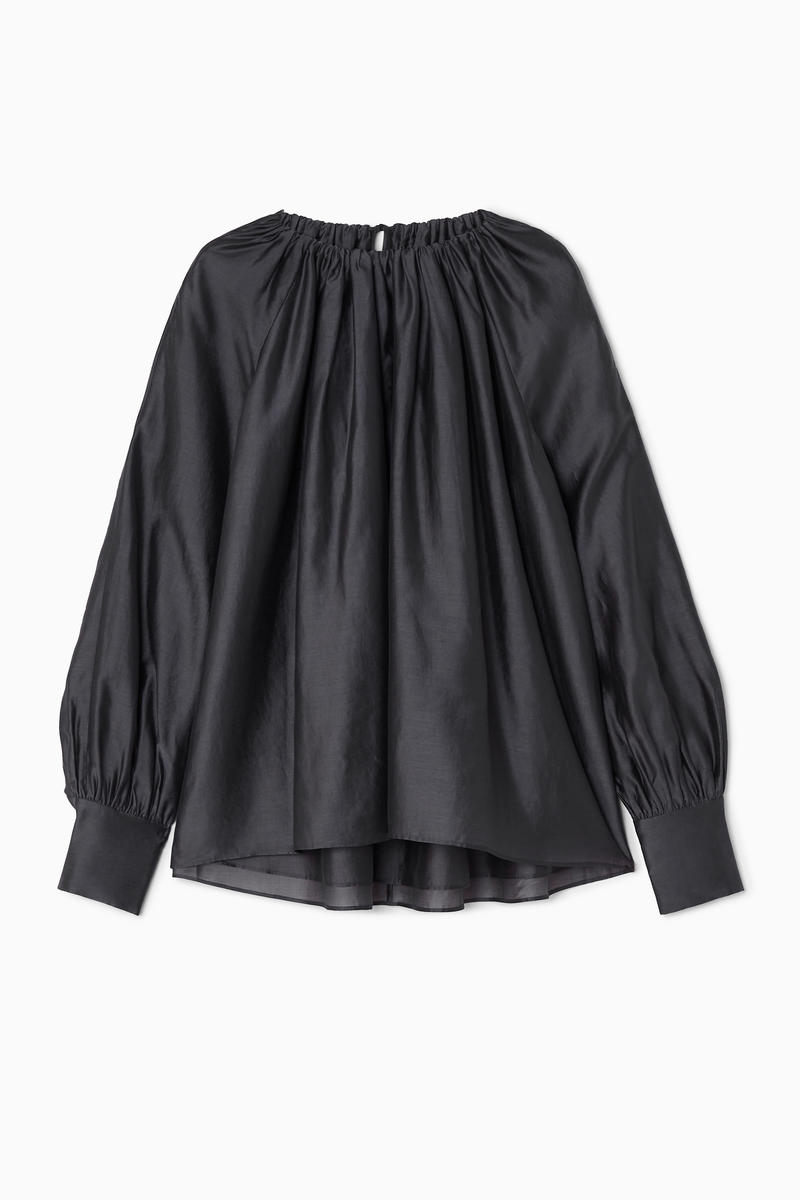 Pleated Long-Sleeved Blouse in Grey