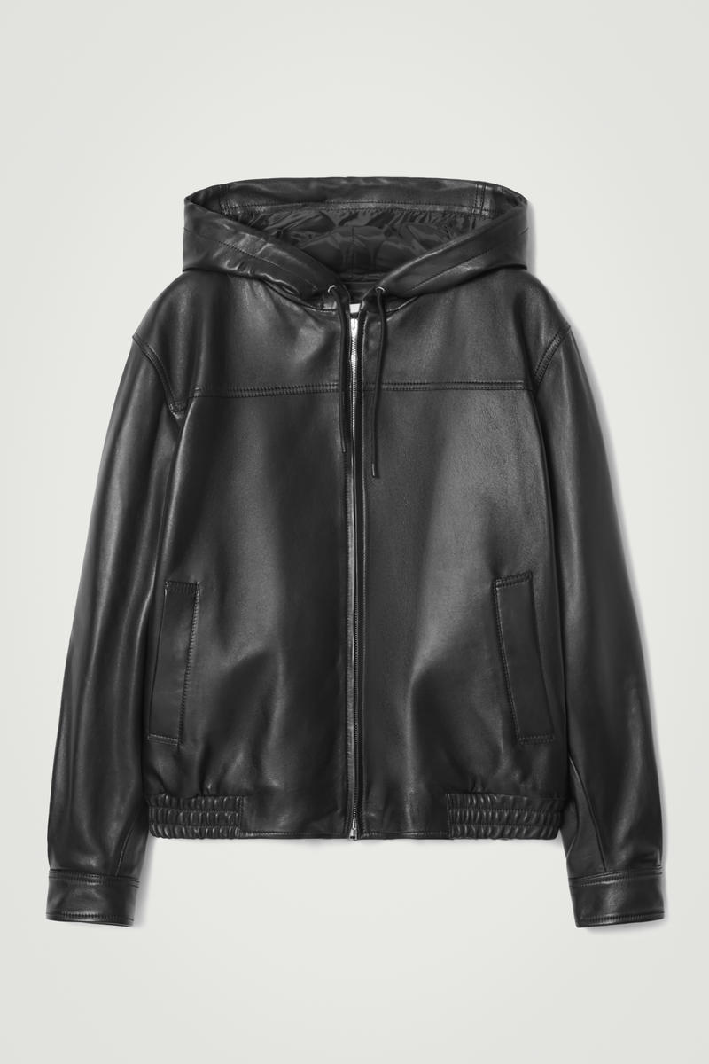 Hooded Leather Bomber Jacket