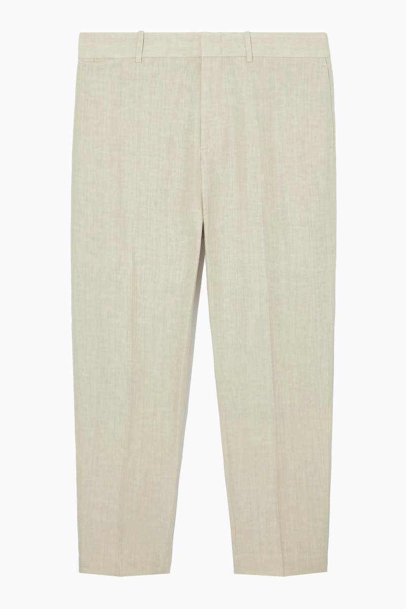 Tapered Linen Trousers in Beige