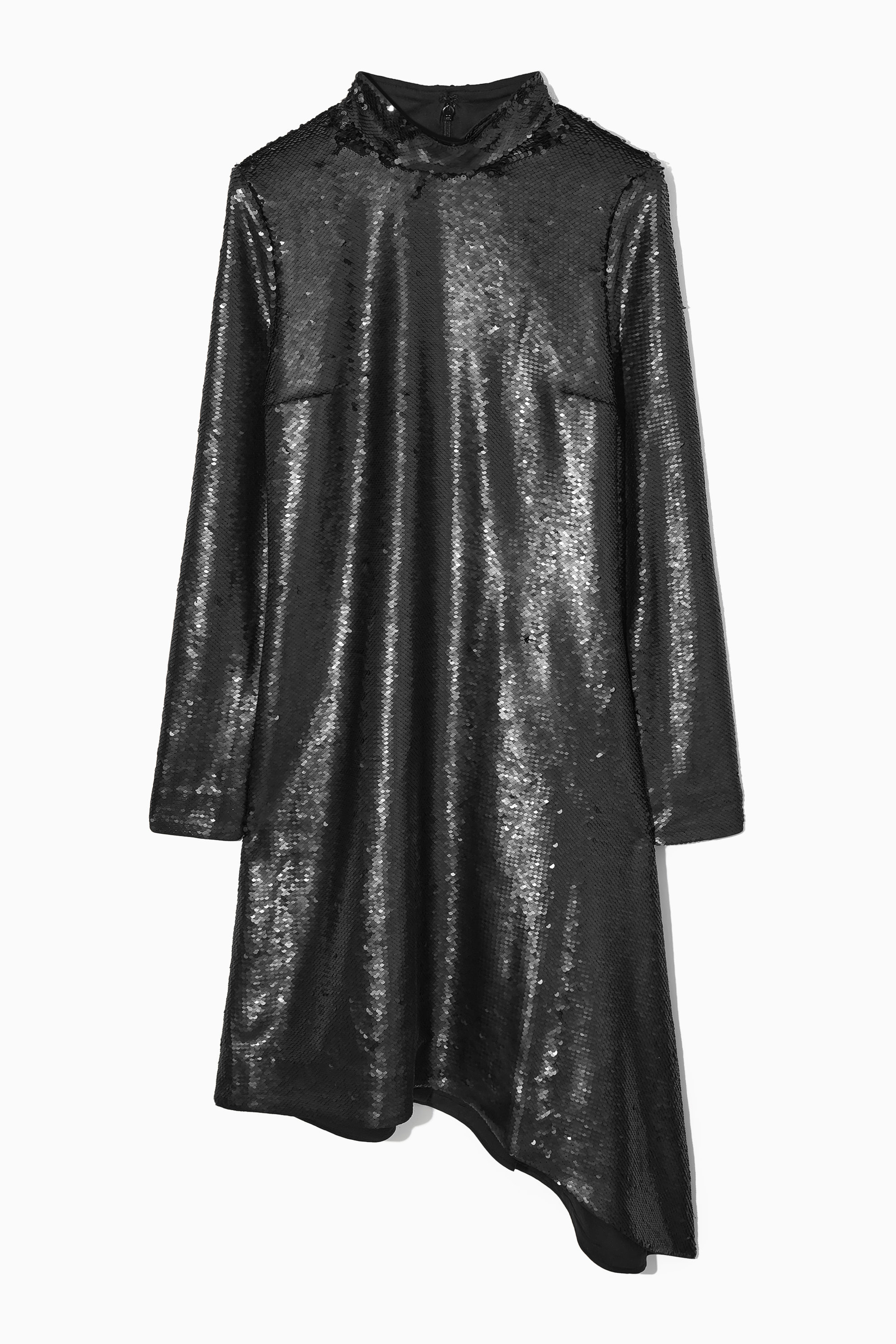 navy blue dress for baby girl ASYMMETRIC LACE-TRIMMED SATIN DRESS - BLACK main image 0
