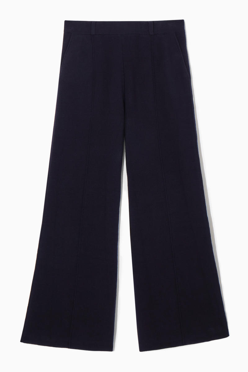 Flared Knitted Wool Trousers in Navy
