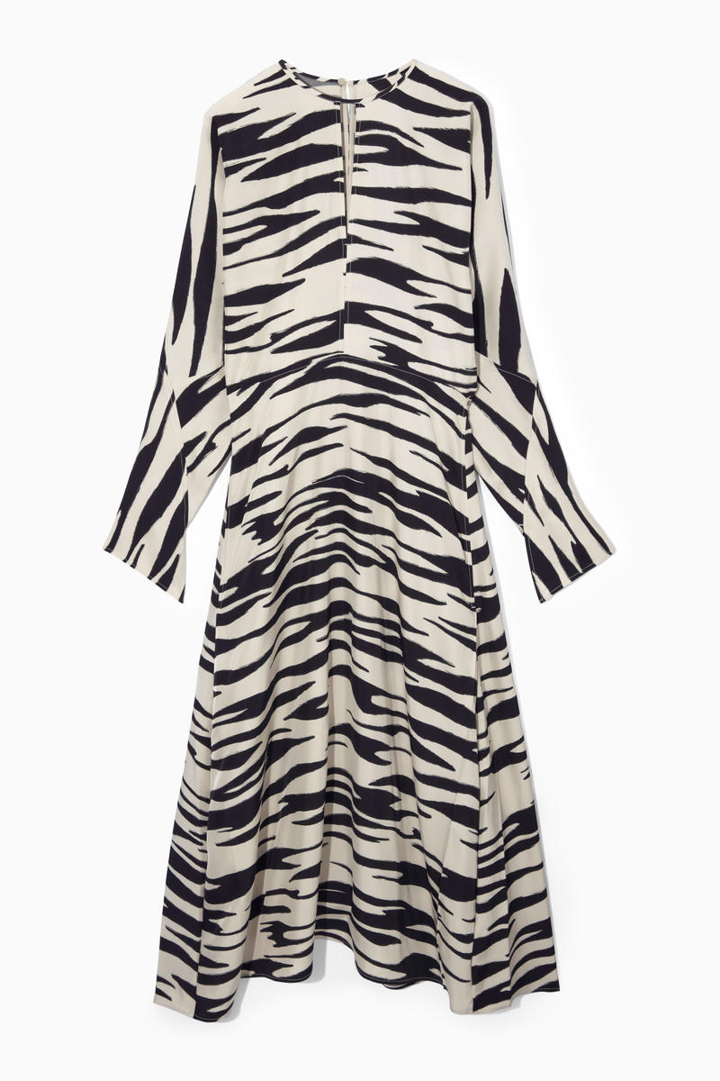 Zebra-Print Cutout Midi Dress