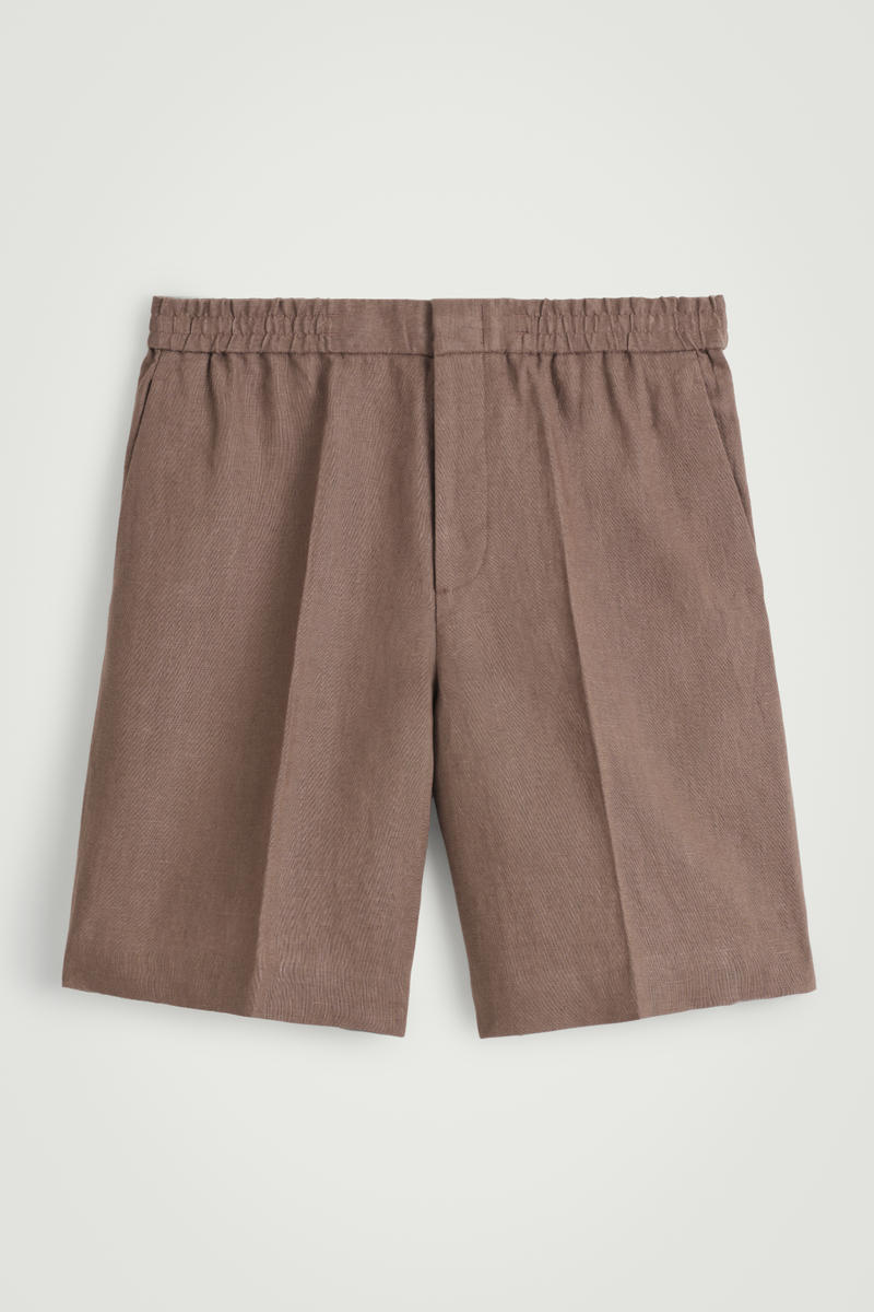 Elasticated Linen Shorts in Brown