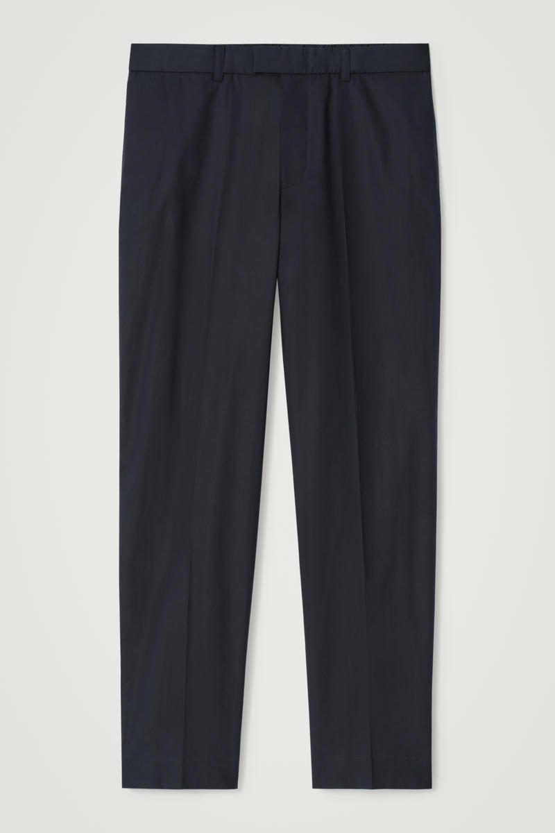 Cotton Straight-Leg Trousers in Navy