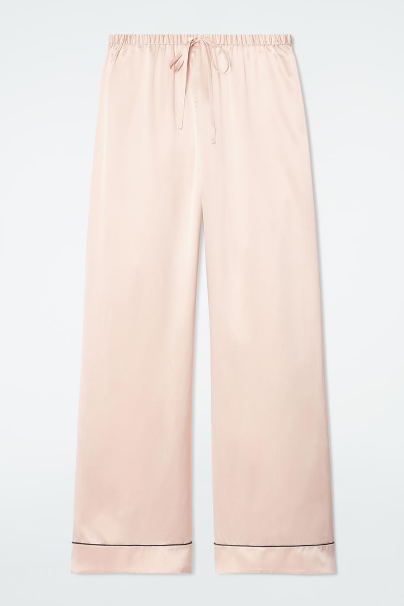 Piped Silk Pyjama Trousers in Pink