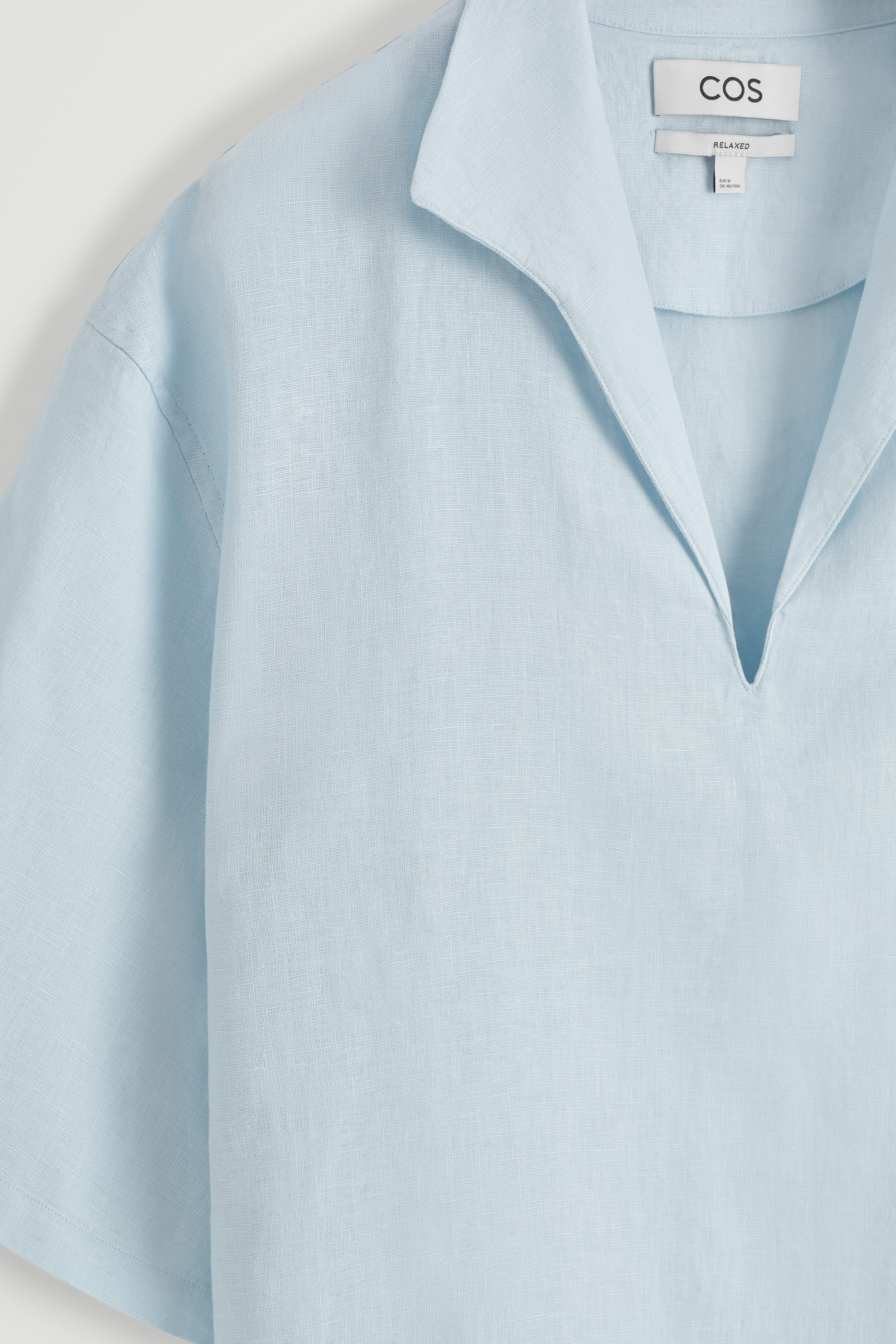 ★PARTIMENTO★ VTG Washed Open Collar Shirts Sky Blue OPEN-COLLAR LINEN SHIRT - LIGHT BLUE | COS