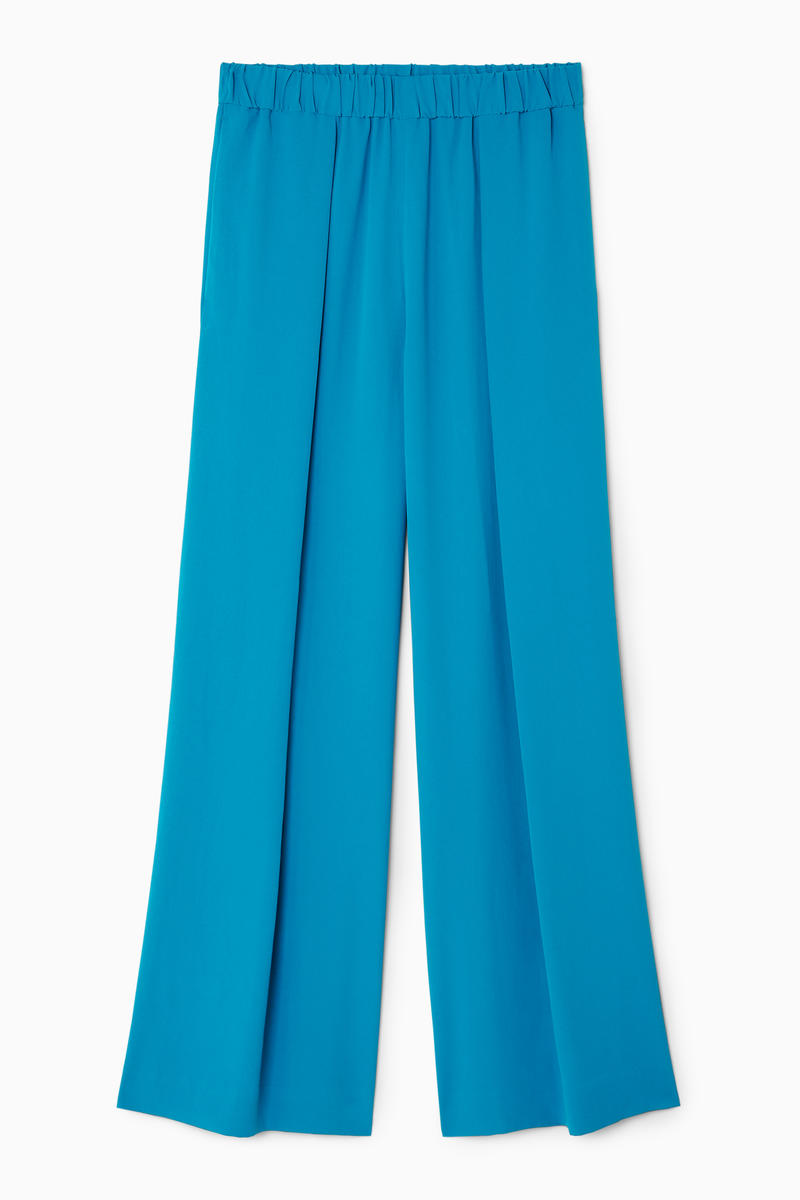 Pleated Elasticated Wide-Leg Trousers in Turquoise