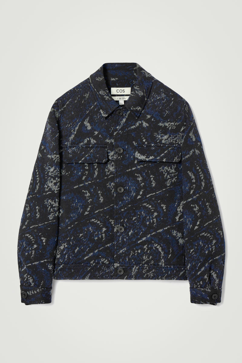 Relaxed Wool-Blend Jacquard Overshirt in Blue