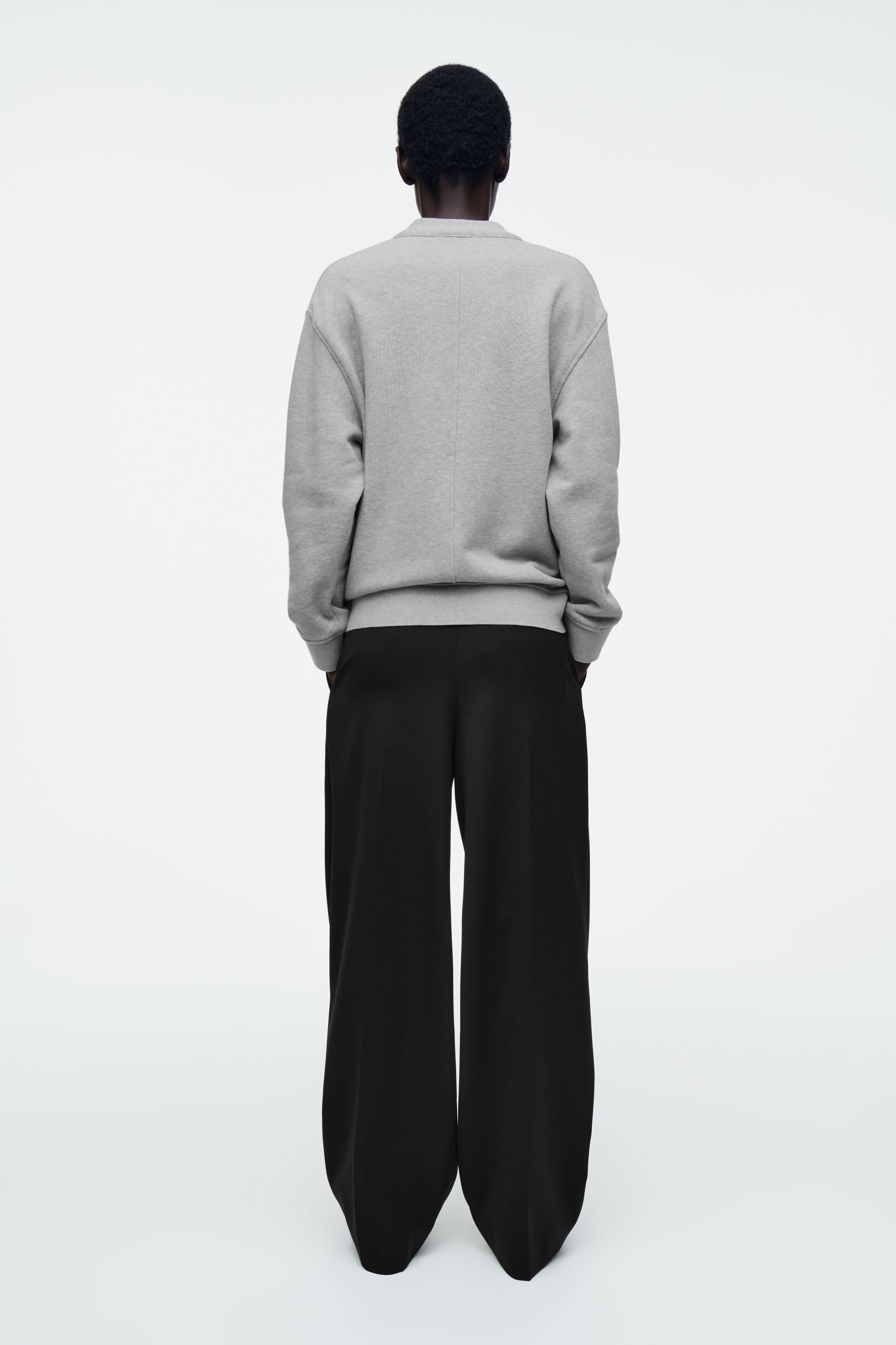 DOUBLE-FACED JERSEY V-NECK CARDIGAN - GREY MÉLANGE