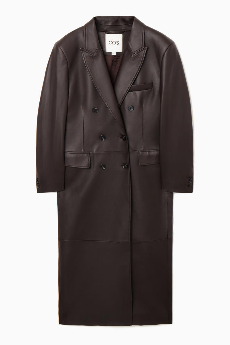 Oversized Double-Breasted Leather Coat