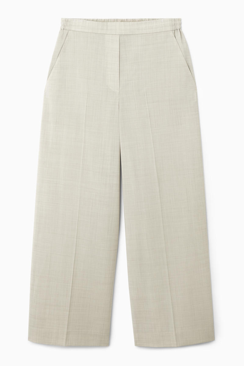 Voluminous Wide-Leg Wool Trousers in Beige