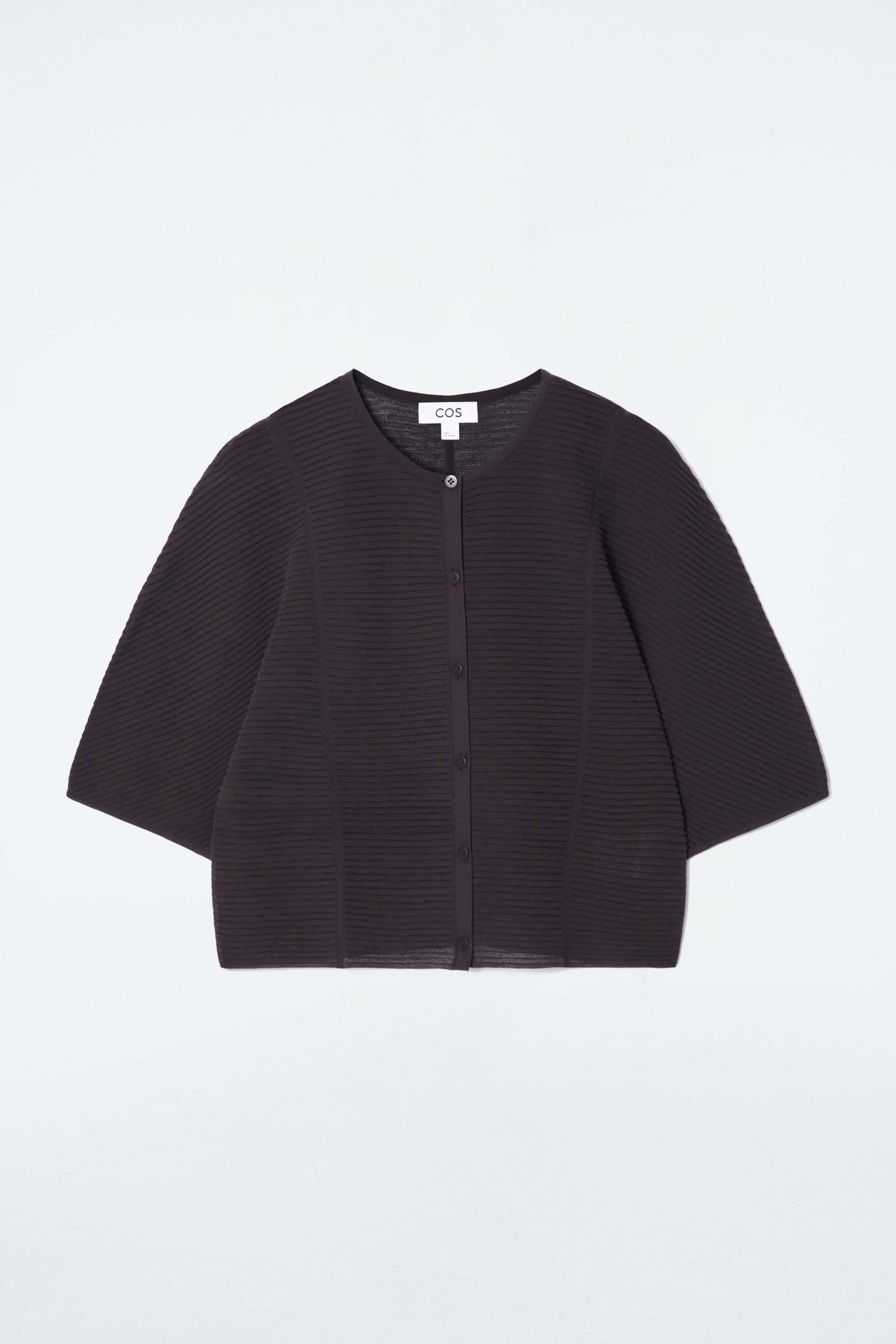 【COS】◆SPREAD COLLAR CARDIGAN - CHARCOAL◆1203300005◆ CROPPED SHORT-SLEEVED CARDIGAN - DARK BROWN | COS