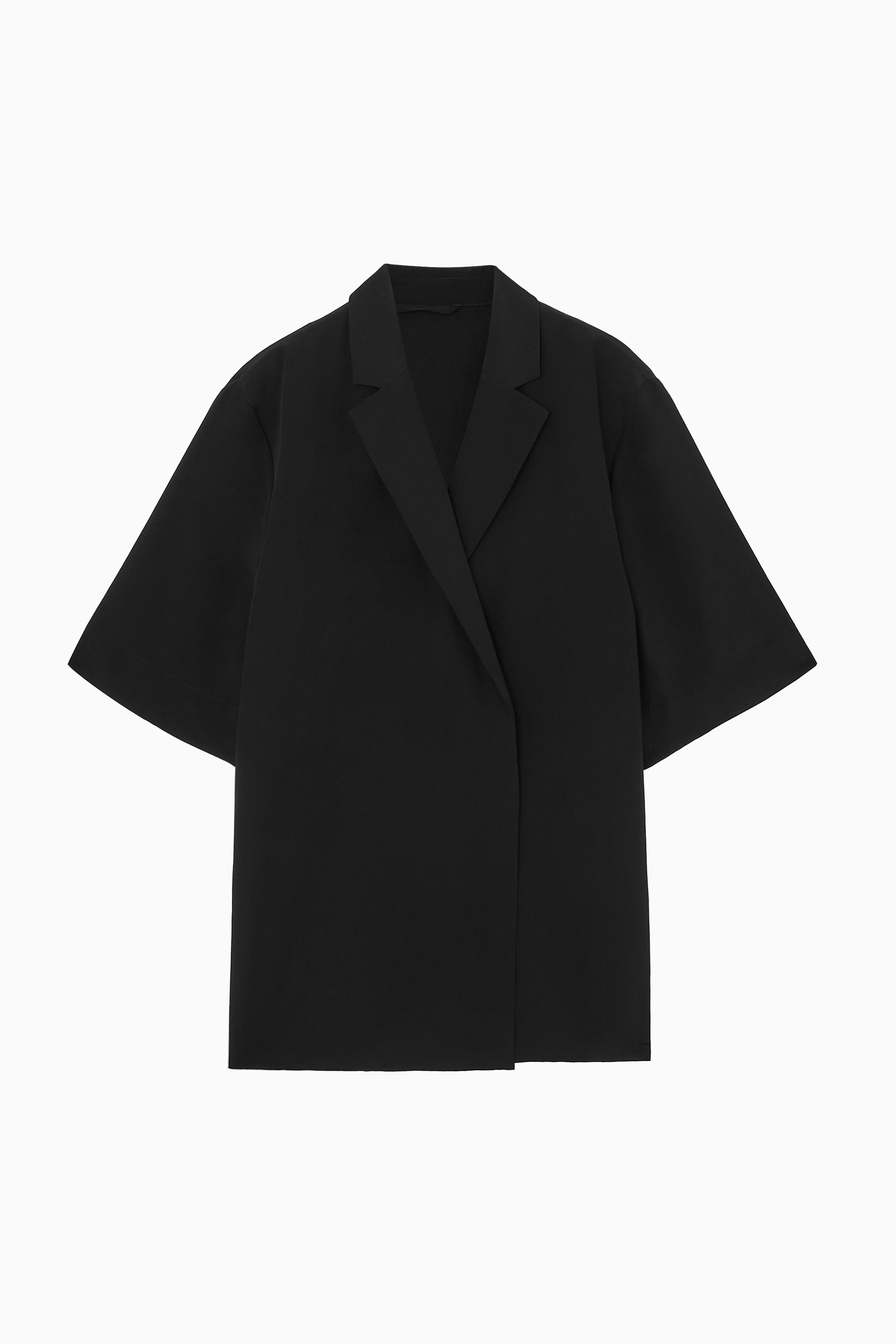 REGULAR SHORT-SLEEVED SILK BLAZER - BLACK