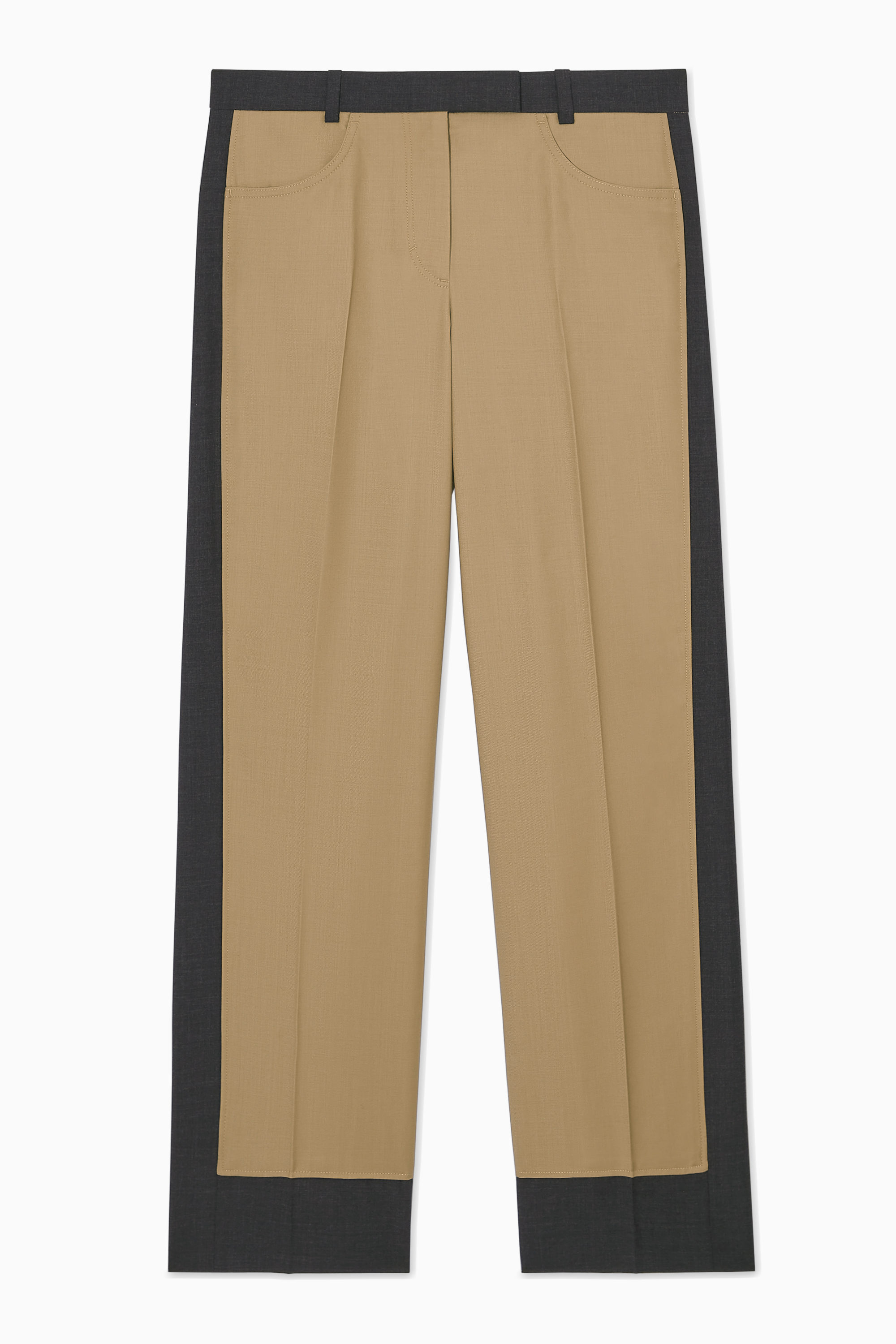 DECONSTRUCTED COLOUR-BLOCK WOOL TROUSERS