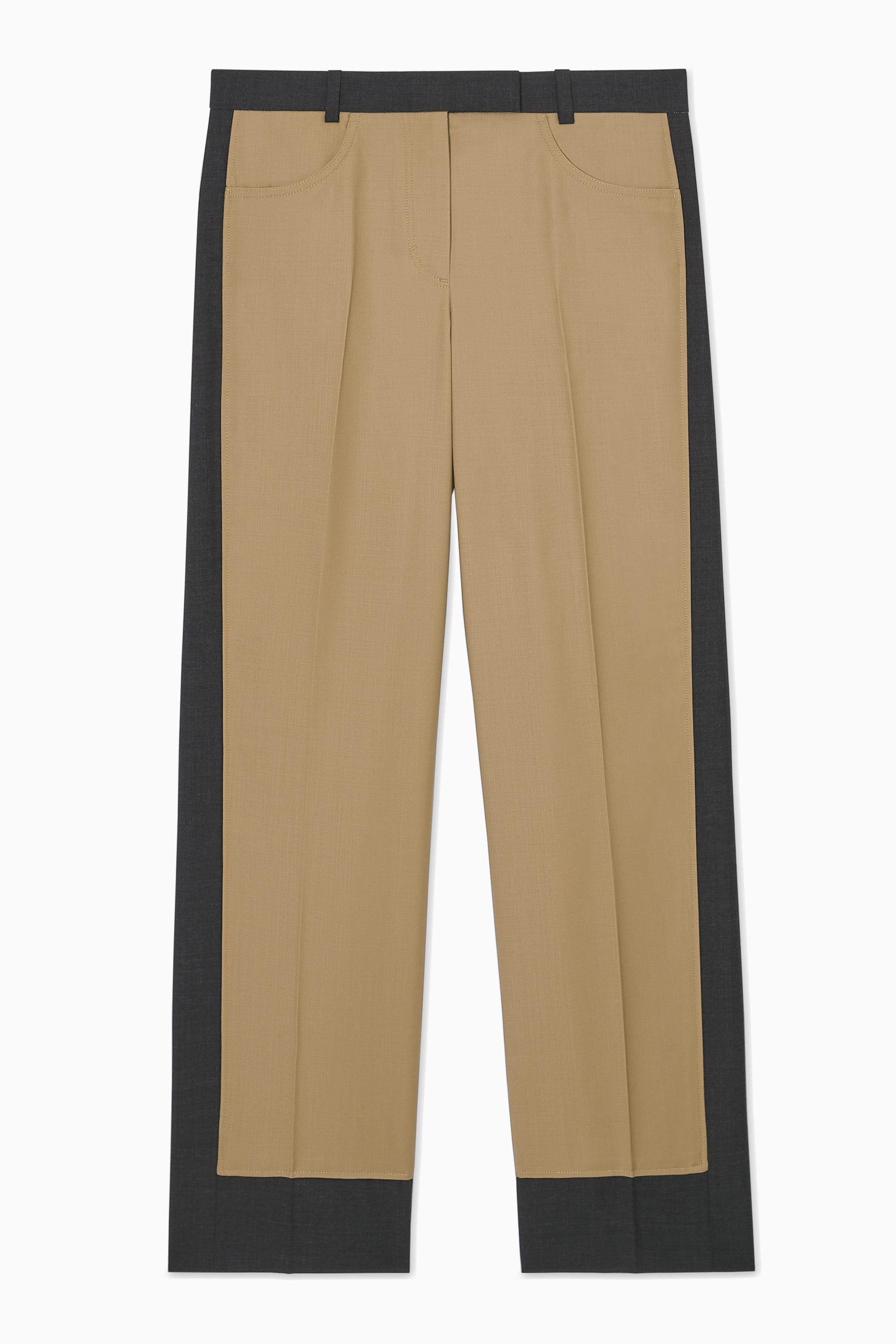 DECONSTRUCTED COLOUR-BLOCK WOOL PANTS
