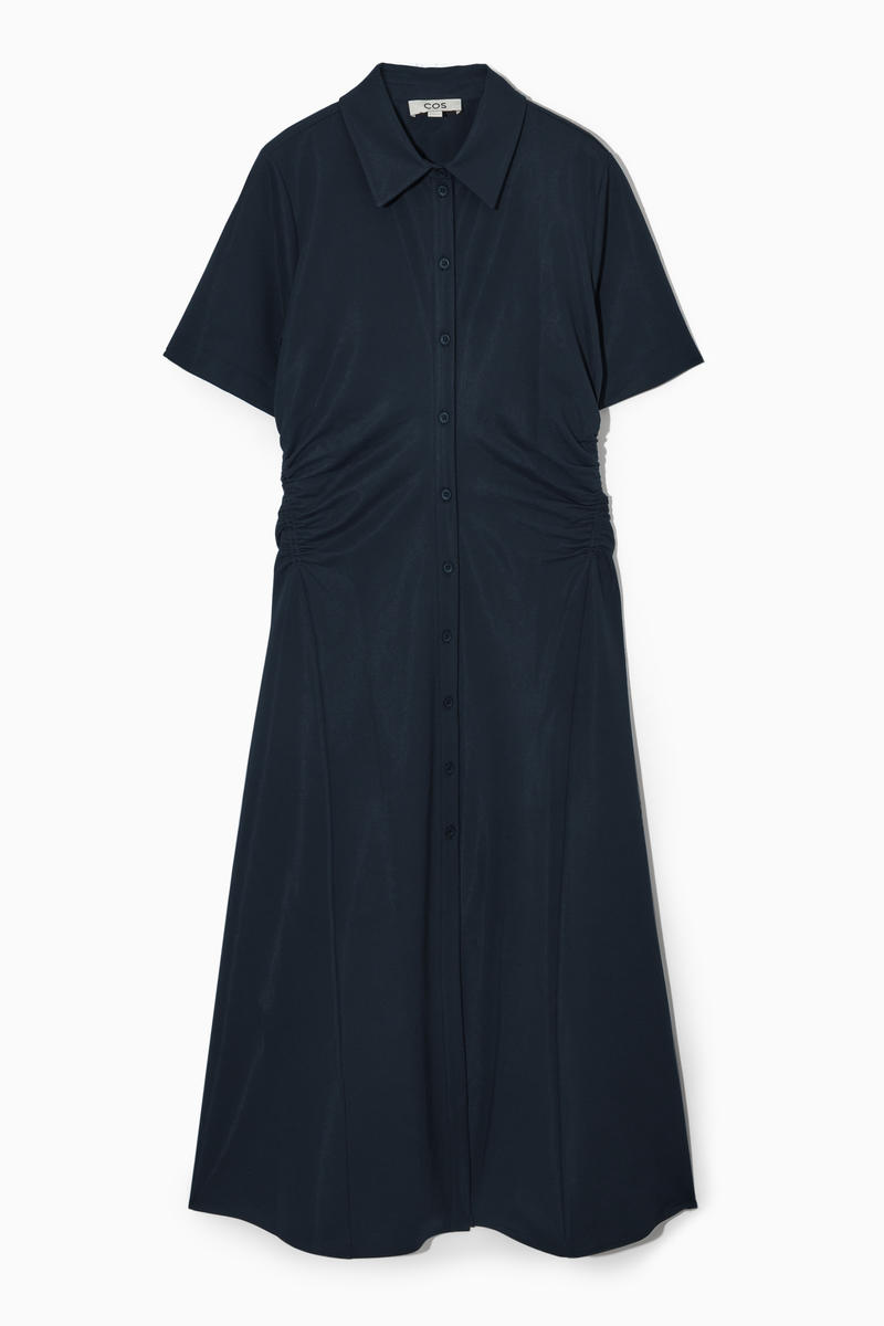 Gathered Midi Shirt Dress