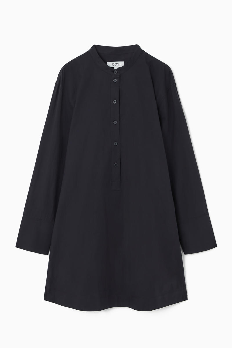 Collarless Mini Shirt Dress