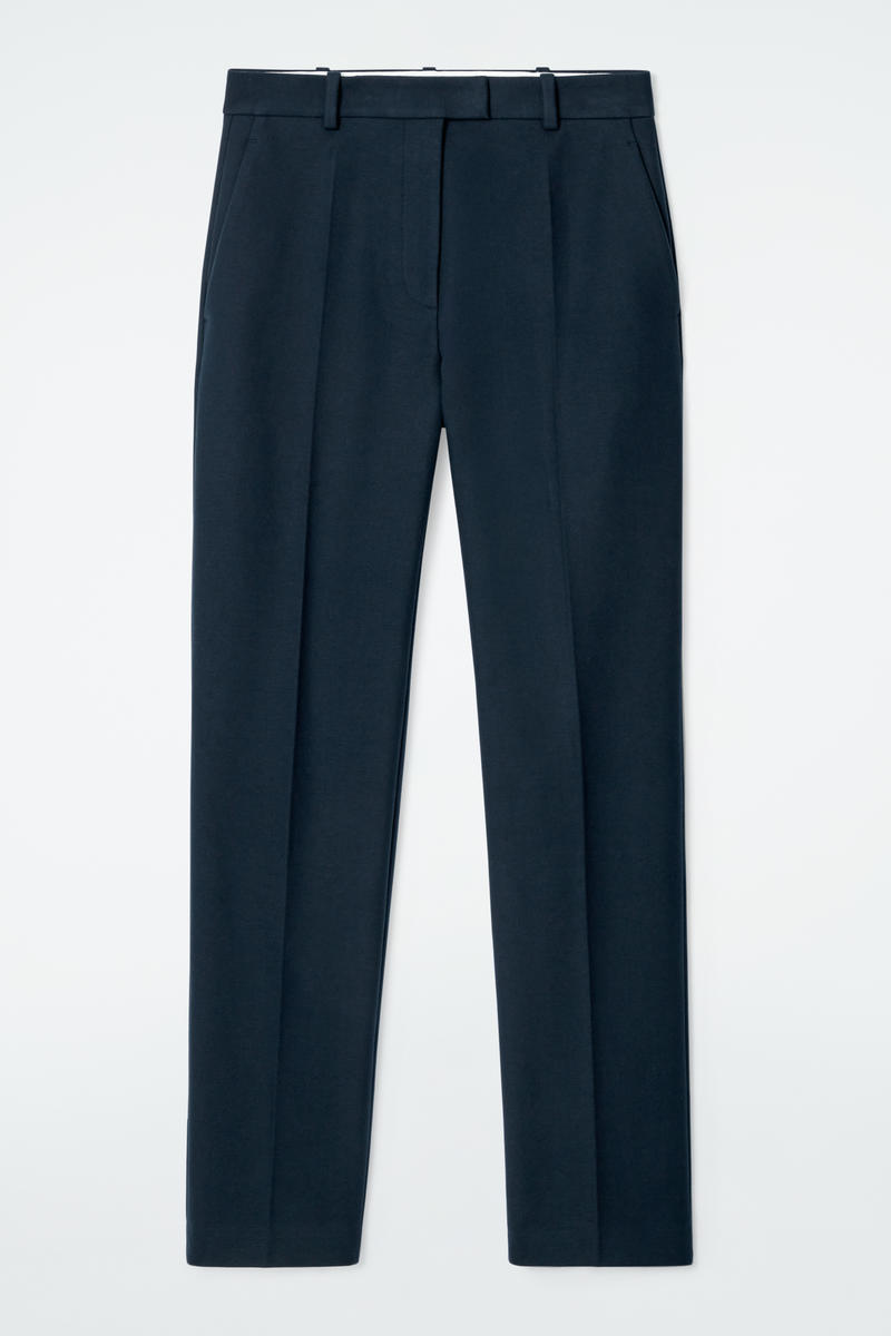 Regular Cotton Slim-Leg Trousers in Navy