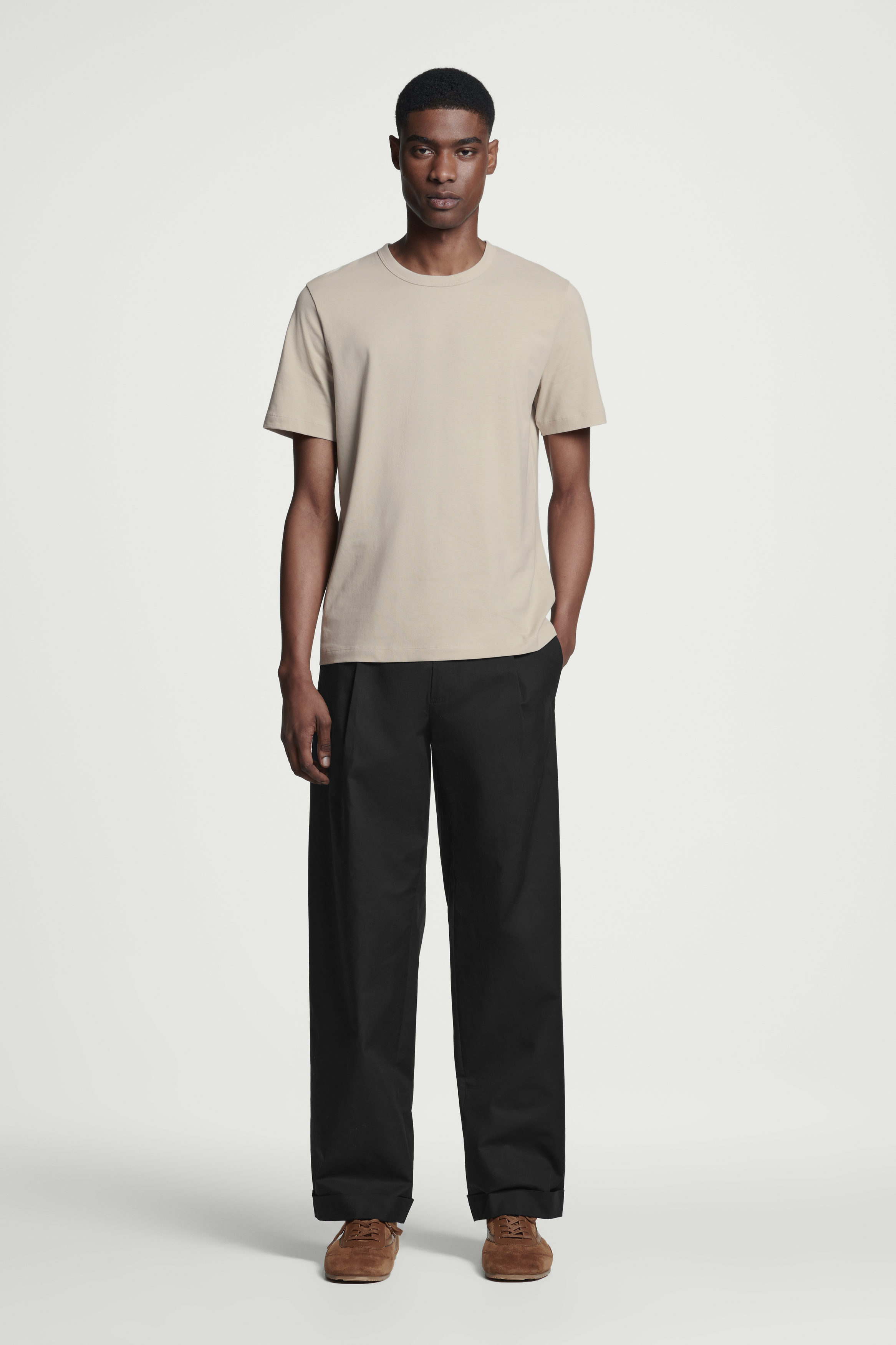 Tシャツ・カットソー ARCHIVE BEIGE COTTON T-SHIRT T102 Little T Shirt Mid Taupe | FM 669 | Made in NYC | USA