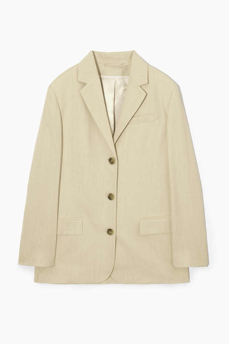 Relaxed Linen-Blend Blazer in Beige