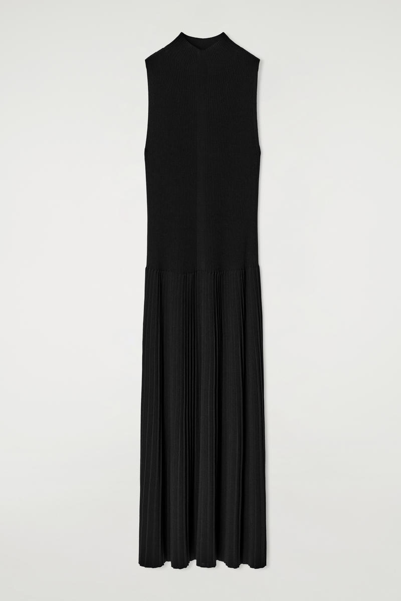Pleated High-Neck Maxi Dress