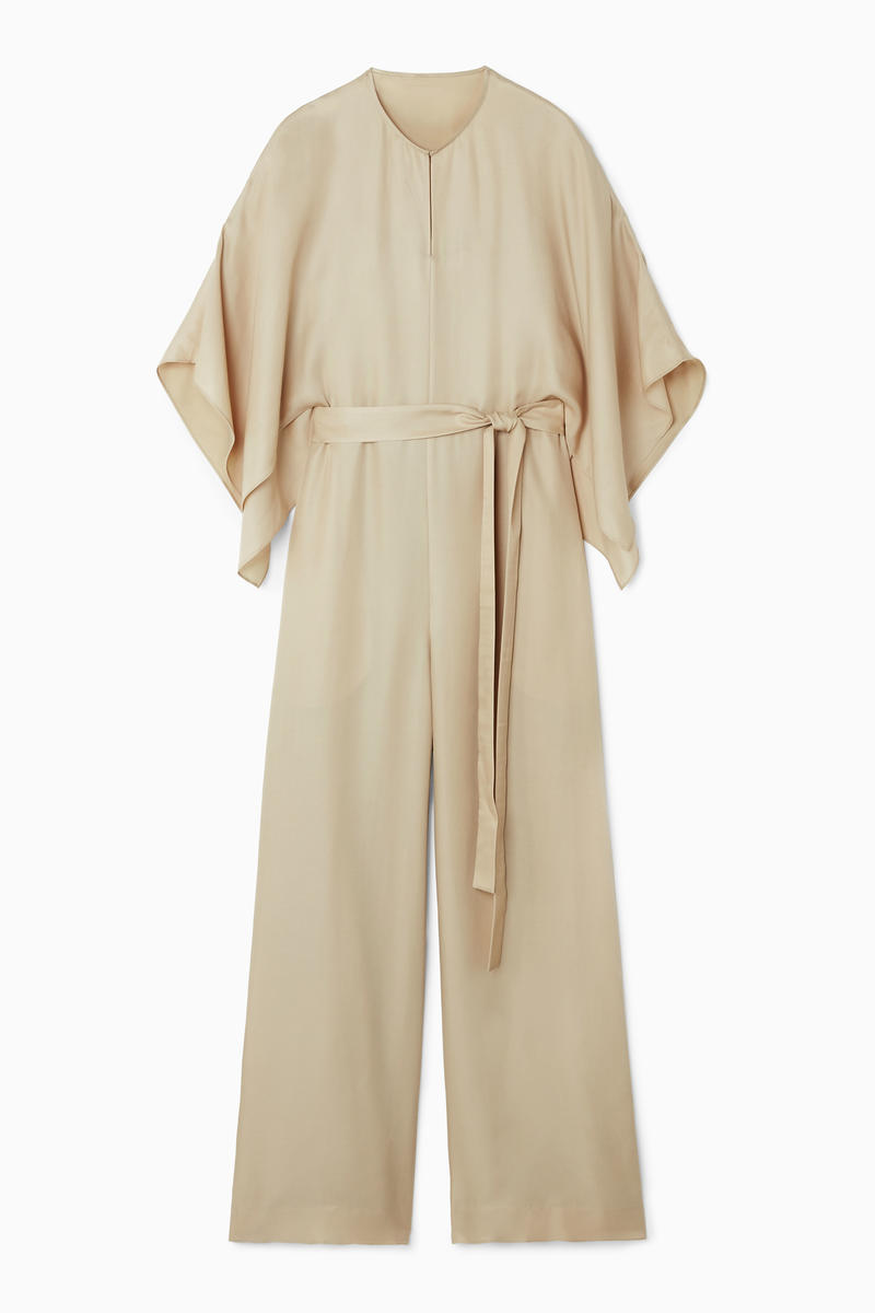 Cape-Sleeve Twill Jumpsuit