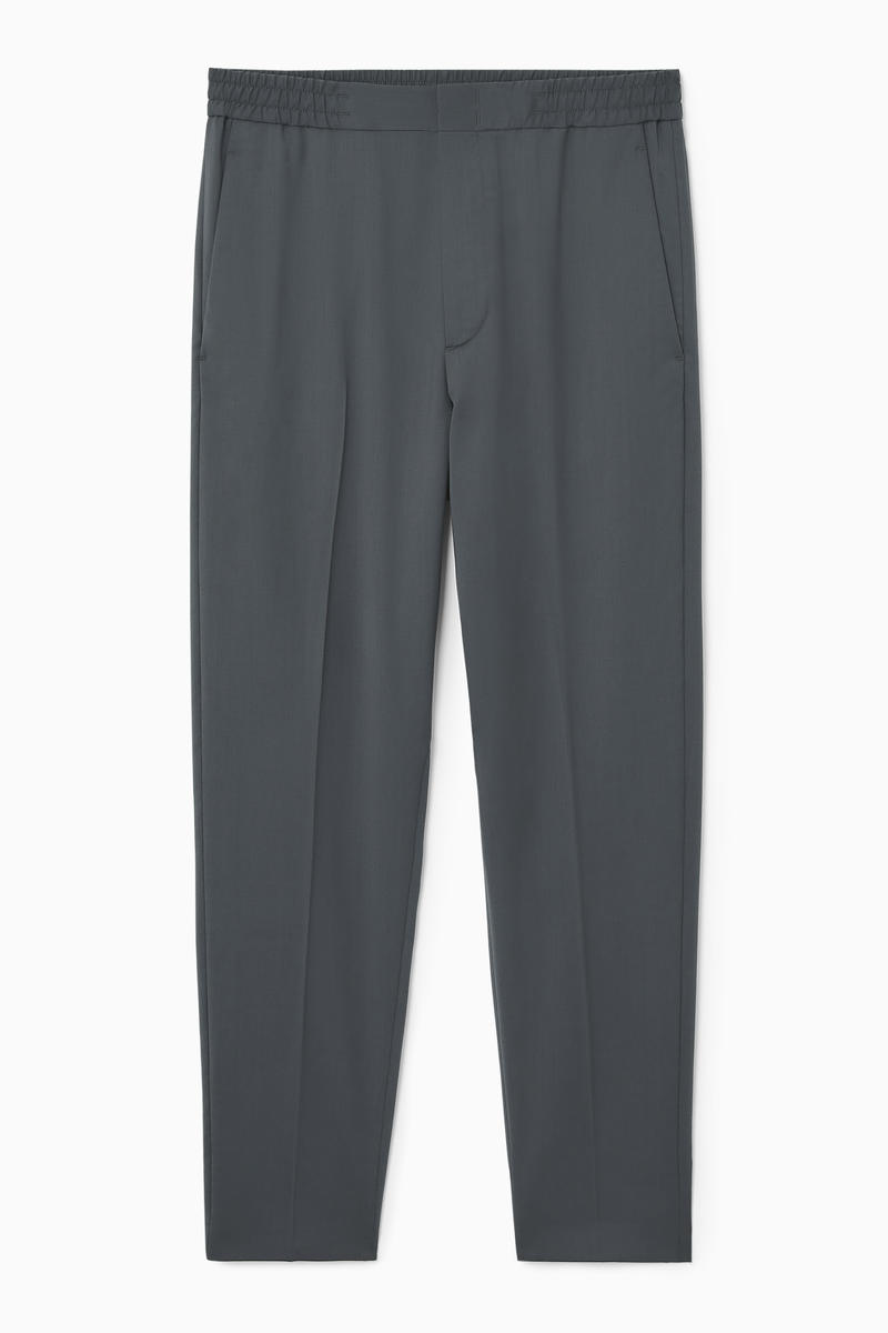 Tapered Elasticated Wool-Twill Trousers in Grey