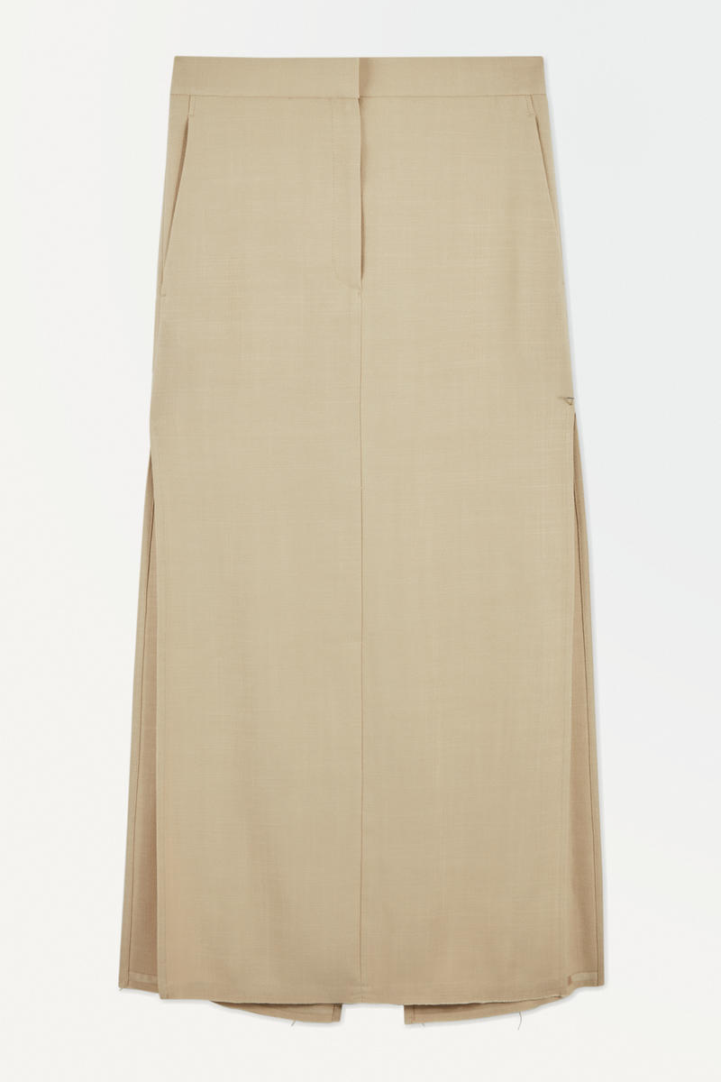 The High-Slit Maxi Pencil Skirt in Beige