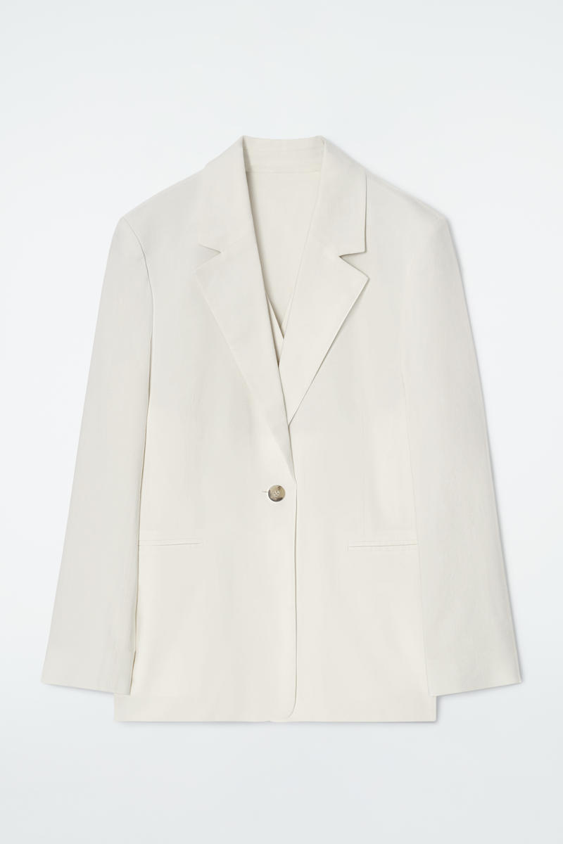 Layered Linen-Blend Blazer in Beige