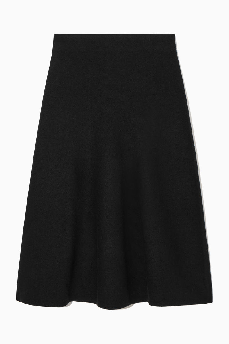 Flared Merino Wool Midi Skirt