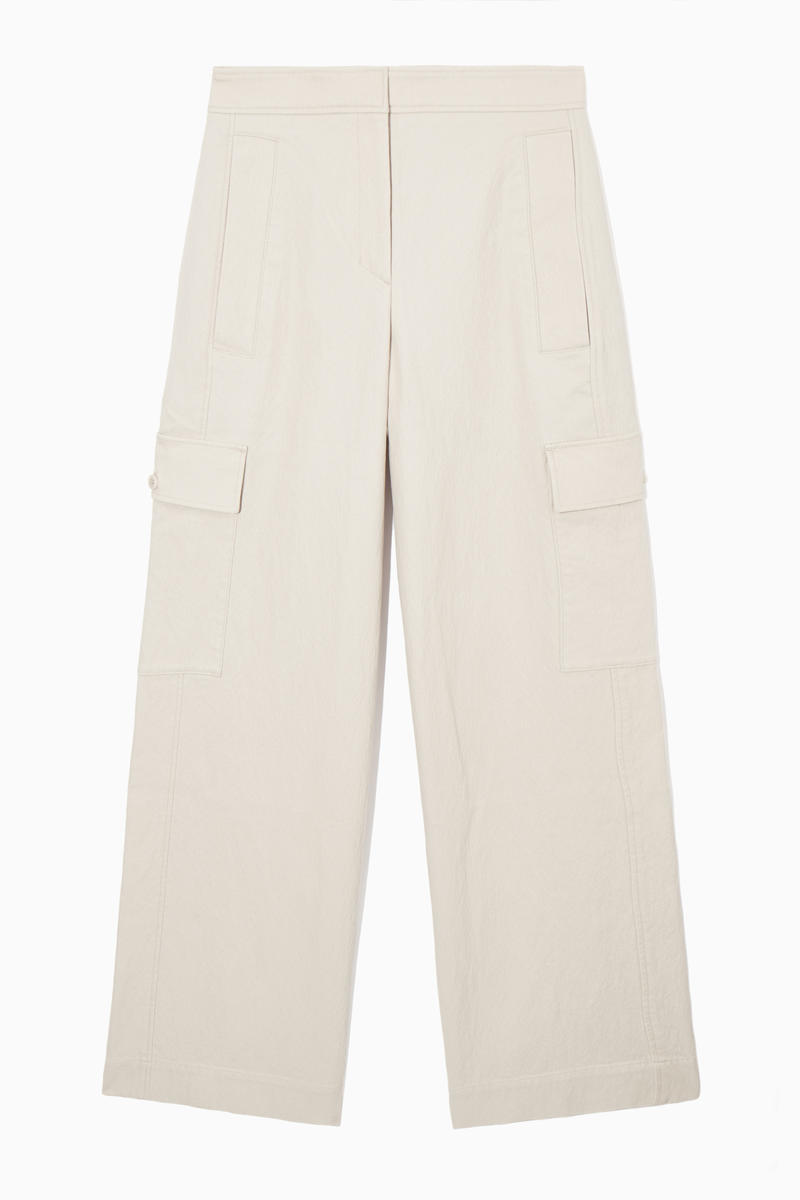 Wide-Leg Cargo Trousers in Beige