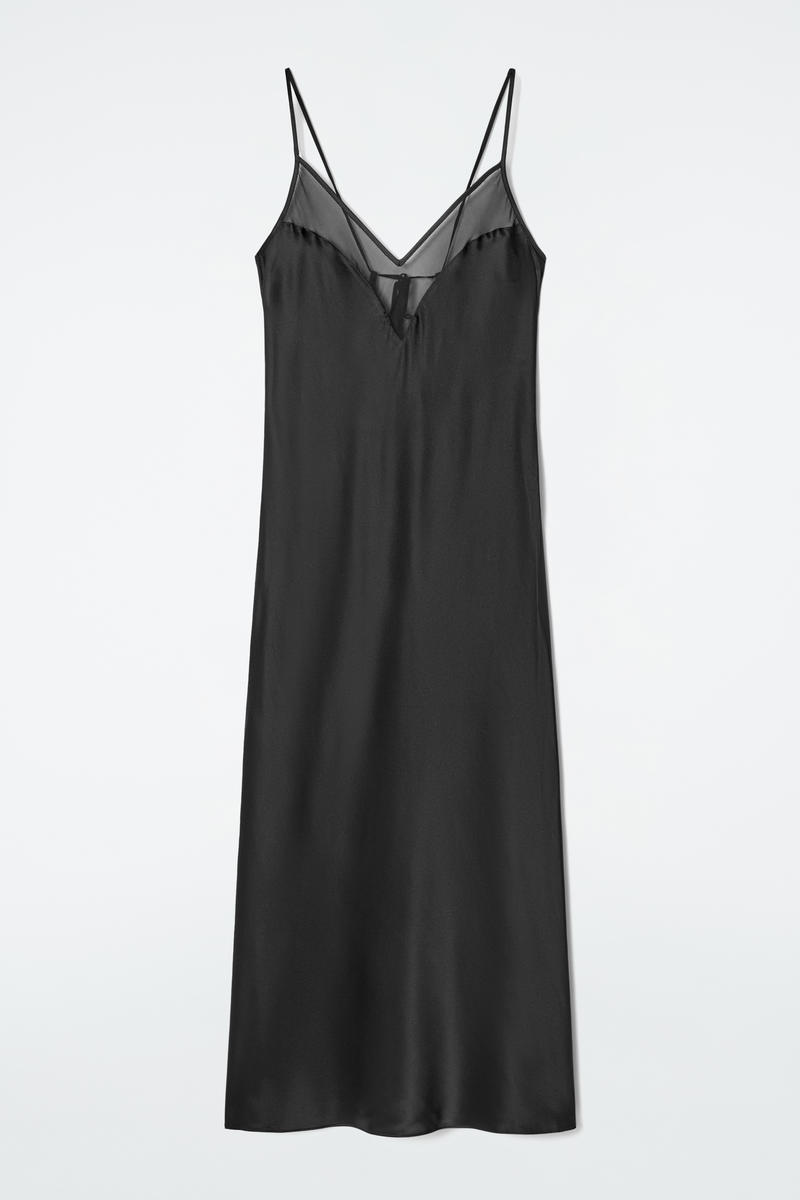 Sheer-Panel Silk Slip Dress