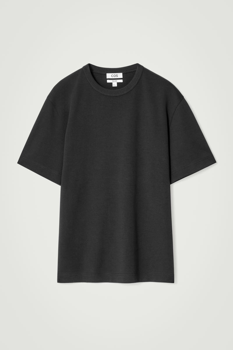 Cos Relaxed Interlock Crew-neck T-shirt In Black