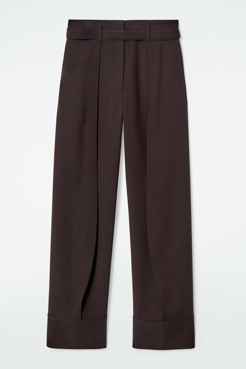 Turn-Up Wool-Blend Trousers in Brown