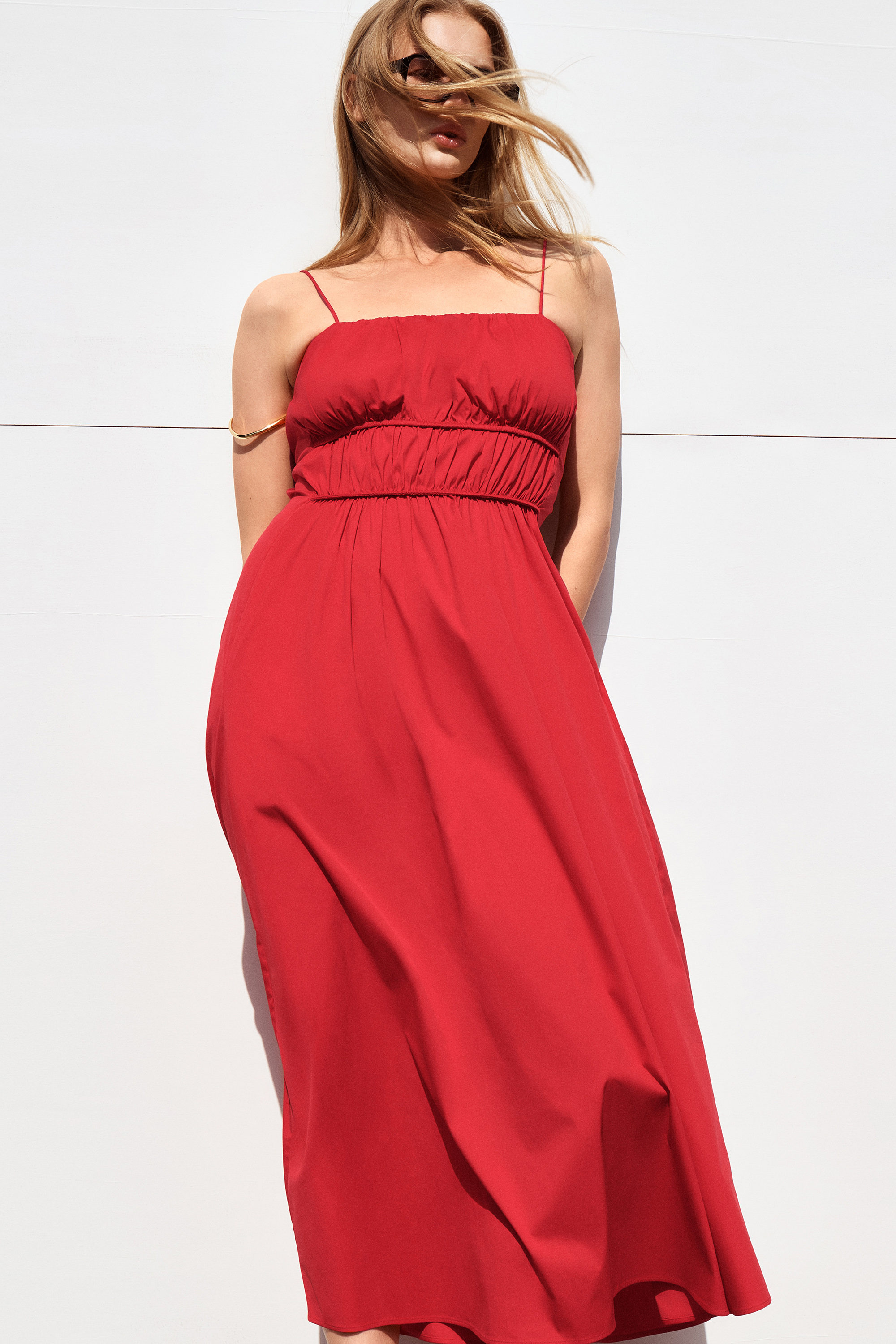 RED AND GREEN COTTON MIDIドレス utcoco Women's 2025 Eyelet Lace Midi Dress V Neck Puff 3/4
