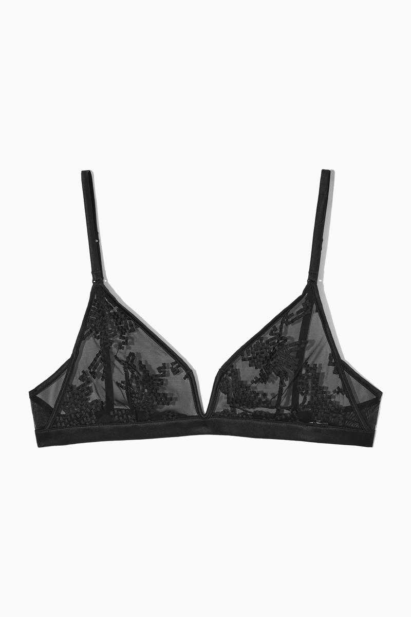 Embroidered Mesh Triangle Bra