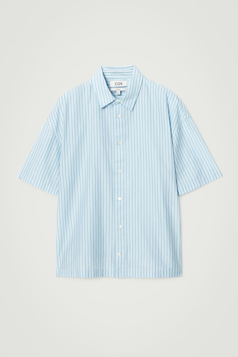 Relaxed Striped Short-Sleeved Shirt in Blue