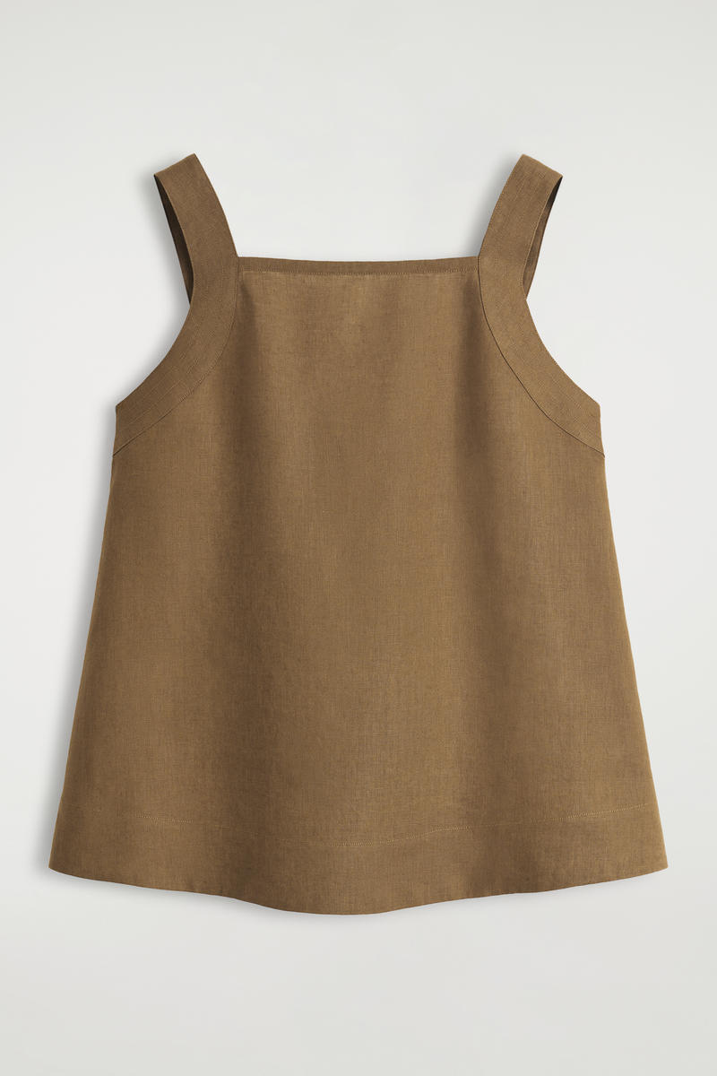 Tie-Back Linen Top in Brown