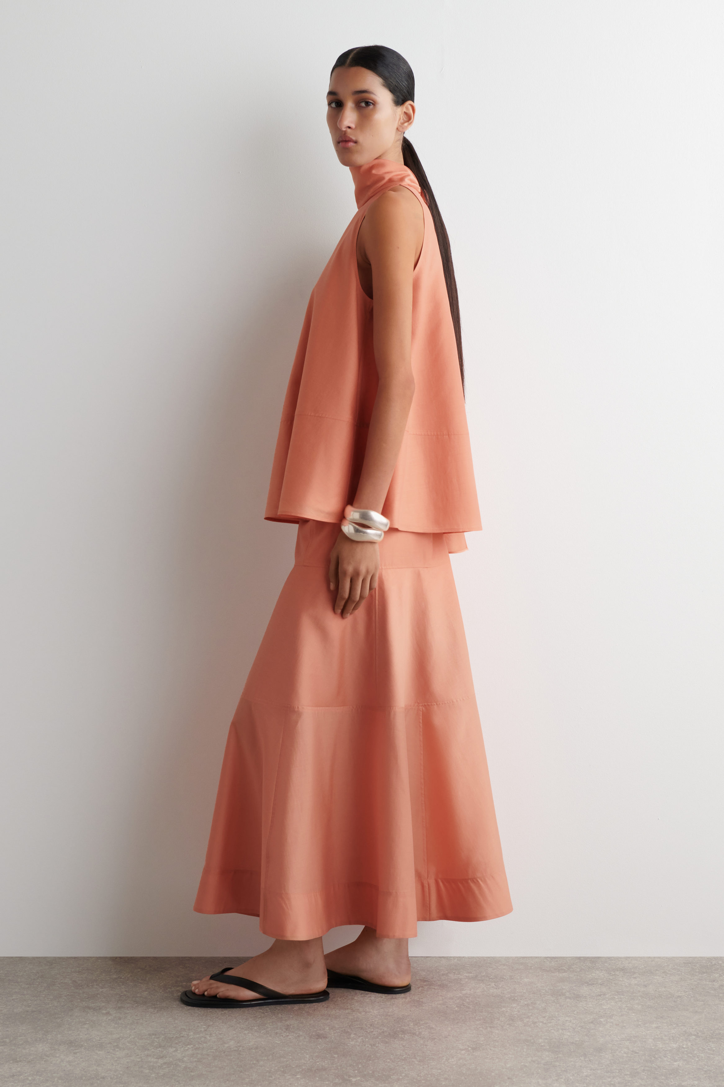 PANELED A-LINE MIDI SKIRT - PEACH | COS