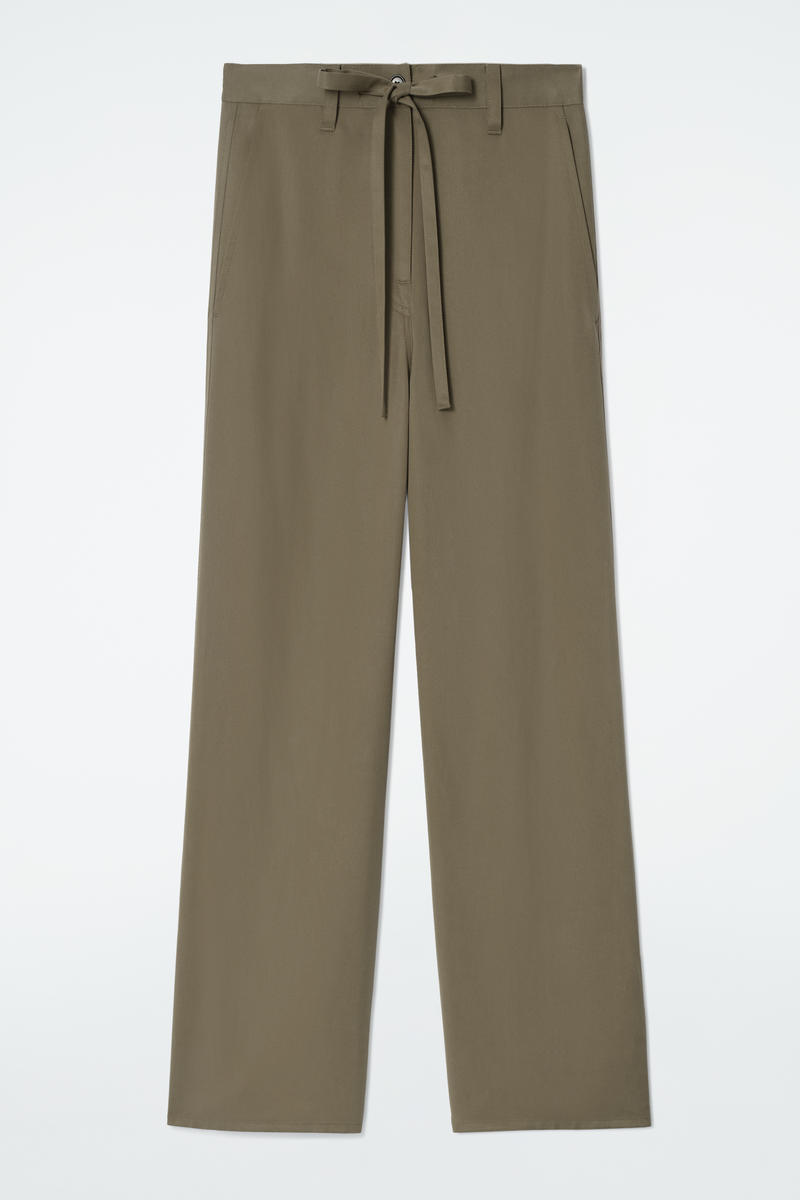Tie-Detail Wide-Leg Trousers in Beige