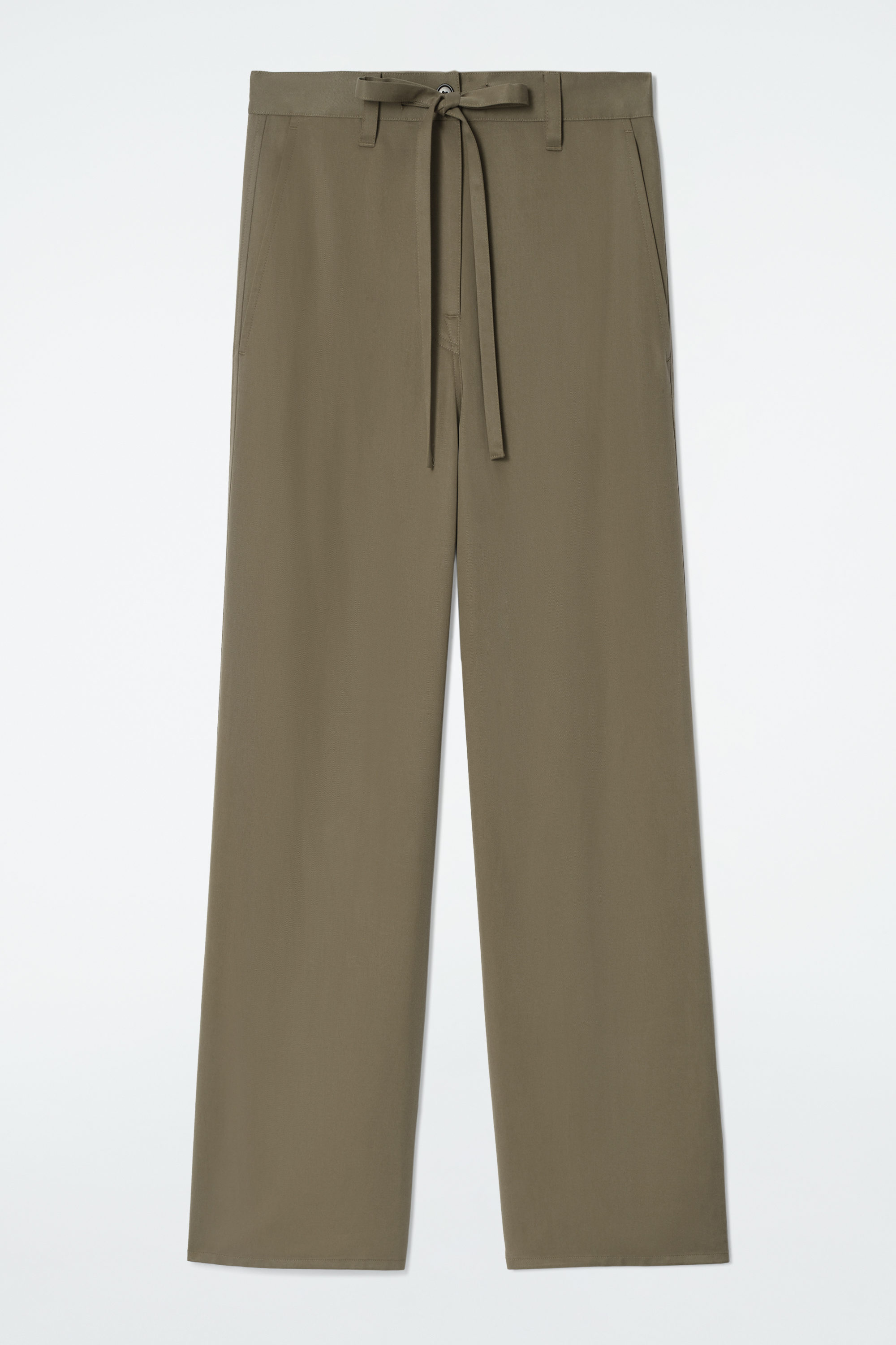 TIE-DETAIL WIDE-LEG TROUSERS - KHAKI