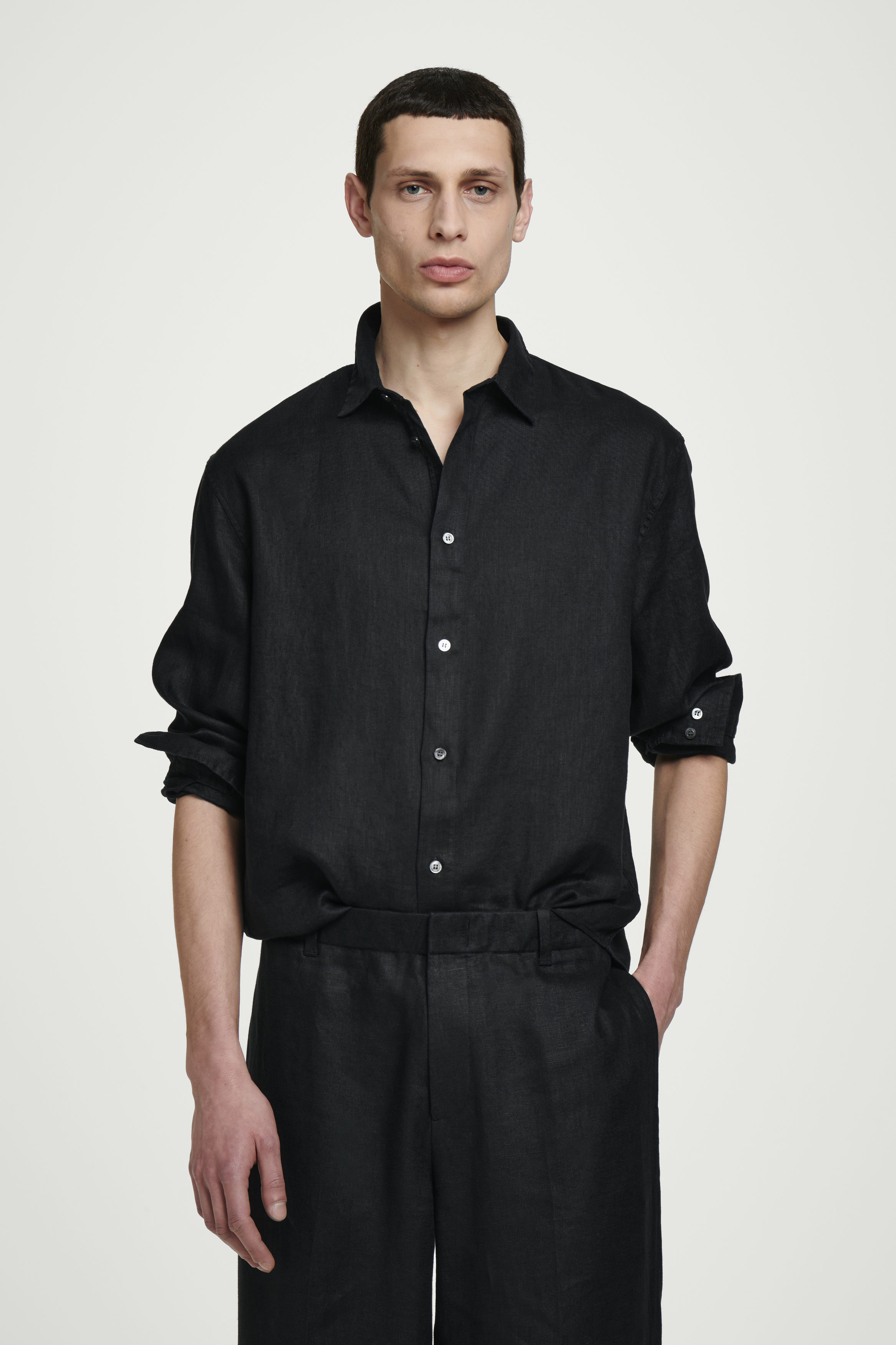 トップス Allege. | Linen S/S Knit Shirt | BLACK 3 LMSXCT Cotton Linen Shirts for Women Plus Size 3/4 Sleeve