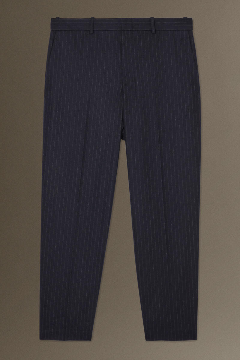 Regular Pinstriped Wool Cropped Trousers in Blue